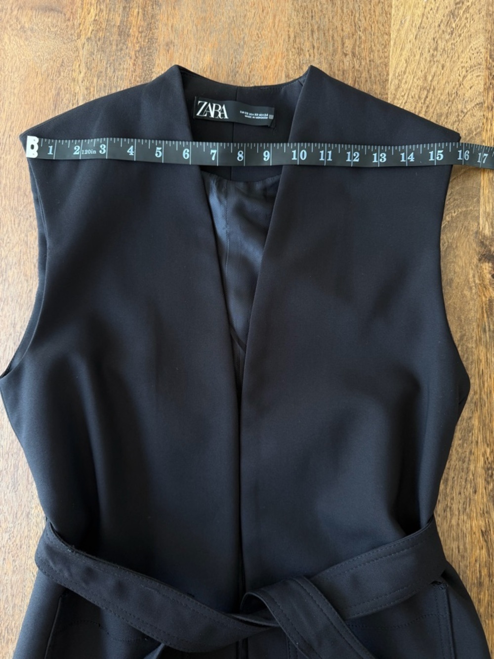 Zara Black Belted Longline Vest Cotton Blend Patch Pockets Small - Picture 9 of 13